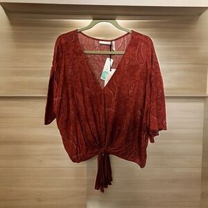LUQ - Rhee Tie Front Top XXL Burnt Orange
